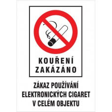 Fajčenie zakázáno- Zákaz používania el. cigariet - plastová tabuľka A4